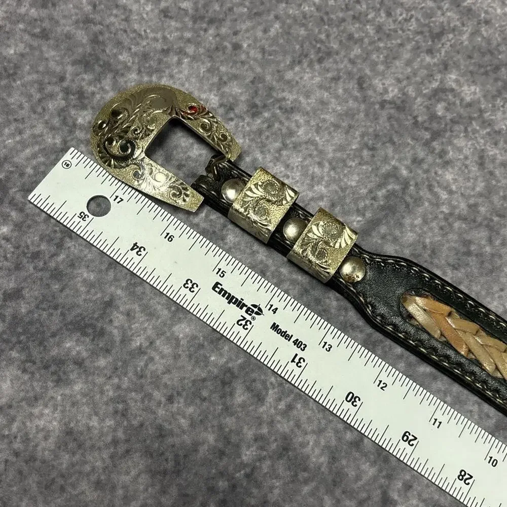 Vintage Custom C. Gantz Western Tooled Leather Belt Ornate Buckle Size 38